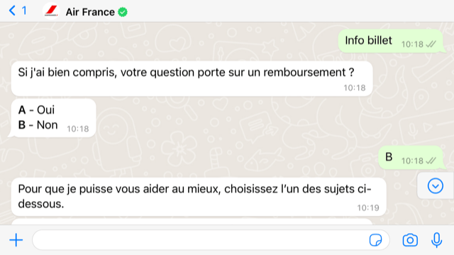 Air France adapte son service client à Whatsapp