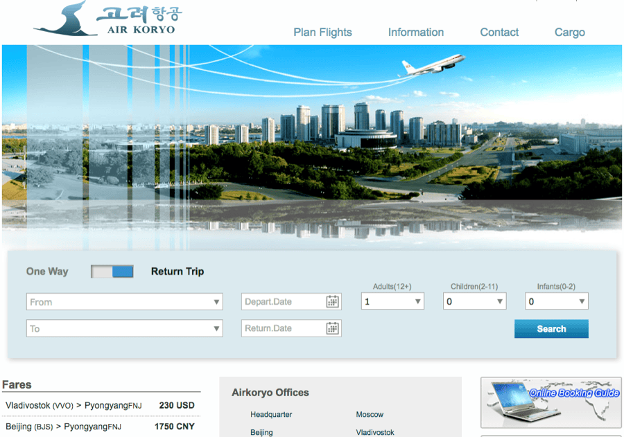 Le site web d'Air Koryo